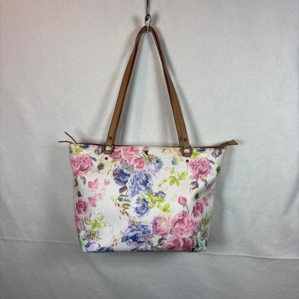 Great Condition Elliott Lucca Delphine Floral Tote Pink & White Purple - Picture 2 of 11